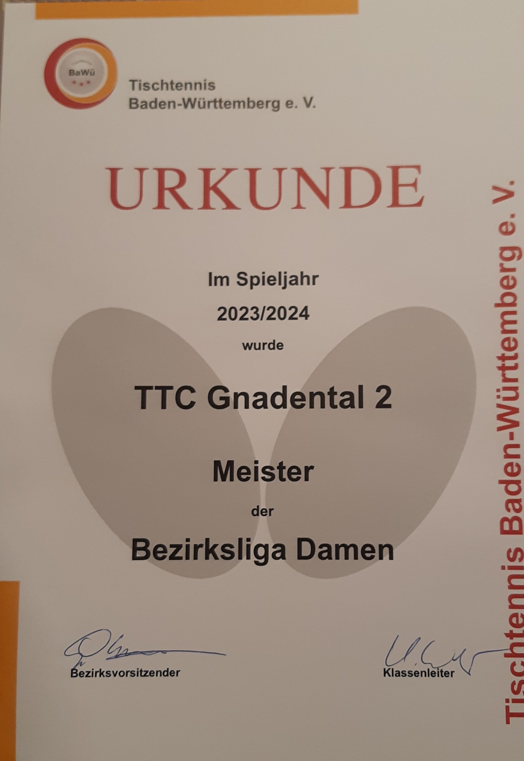 Read more about the article Meister-Ehrung für die 2. TTC-Frauenmannschaft